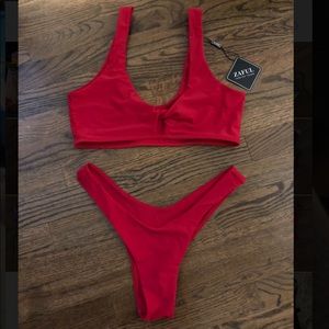 RED HIGH WAIST BIKINI NEVER WORN